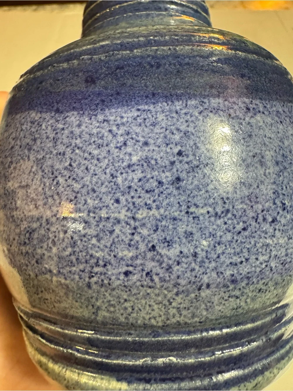 Signed Studio Art Pottery Vase Blue Speckled Glaze Handmade Ceramic Bud Vase